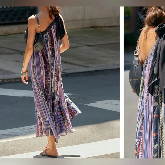 NWOT Free People Tova Maxi Dress - deep ocean combo - large - Picture 3 of 9